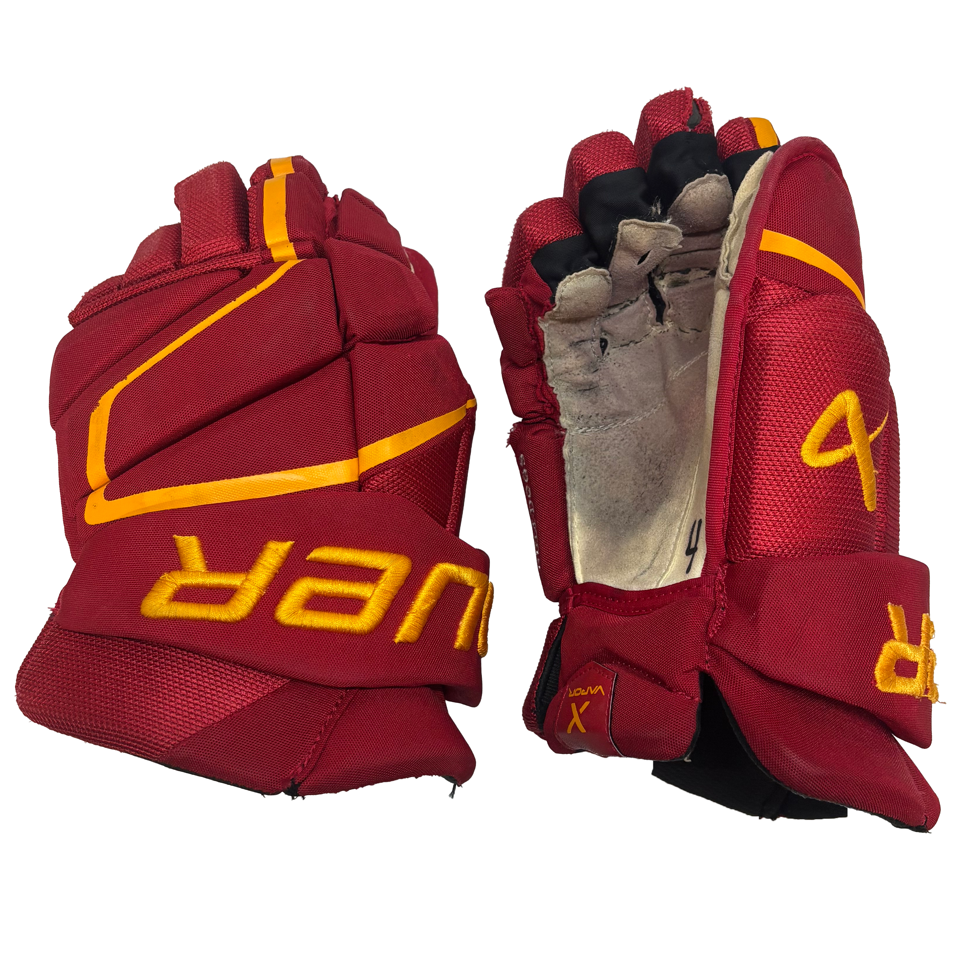 Bauer Vapor Hyperlite - Used NCAA Pro Stock Glove (Red/Yellow)